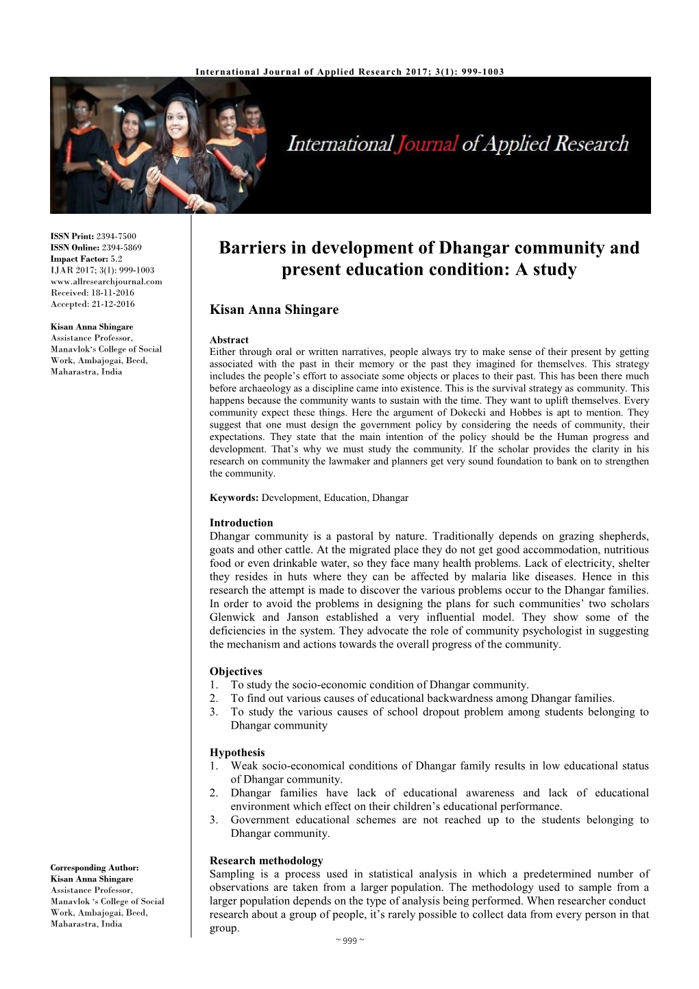 Barriers in Development of Dhangar Community and Present Education