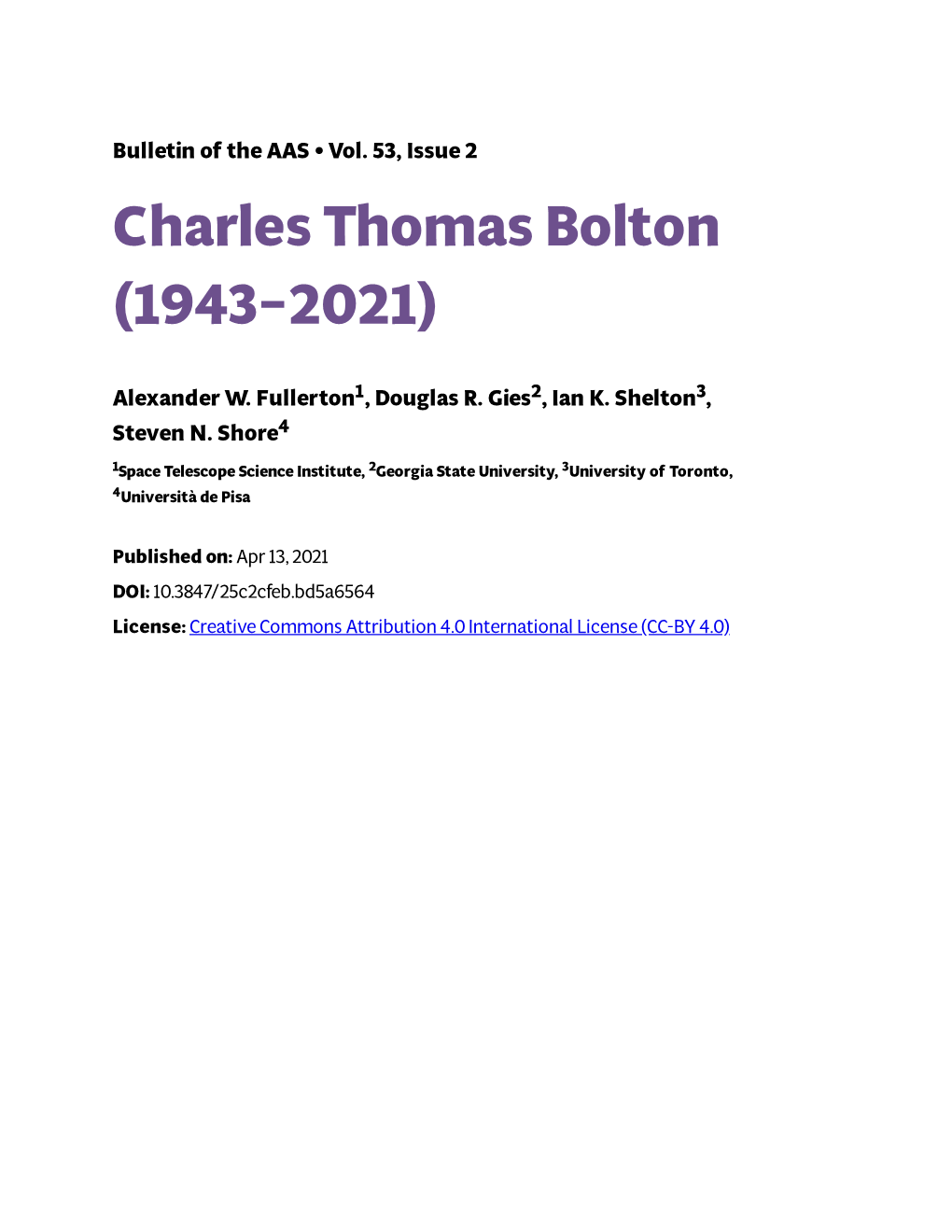 Charles Thomas Bolton (1943–2021)