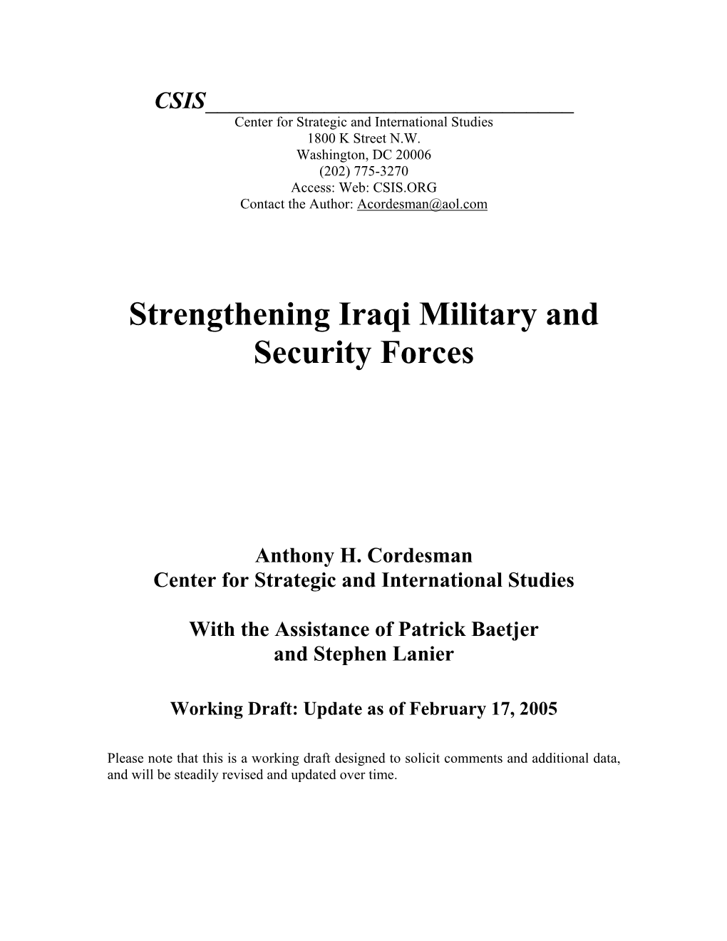 Strengthening Iraqi Military and Security Forces