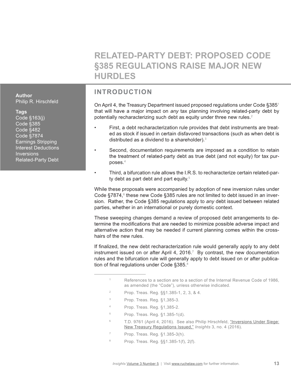 Related-Party Debt: Proposed §385 Regulations Raise Major New