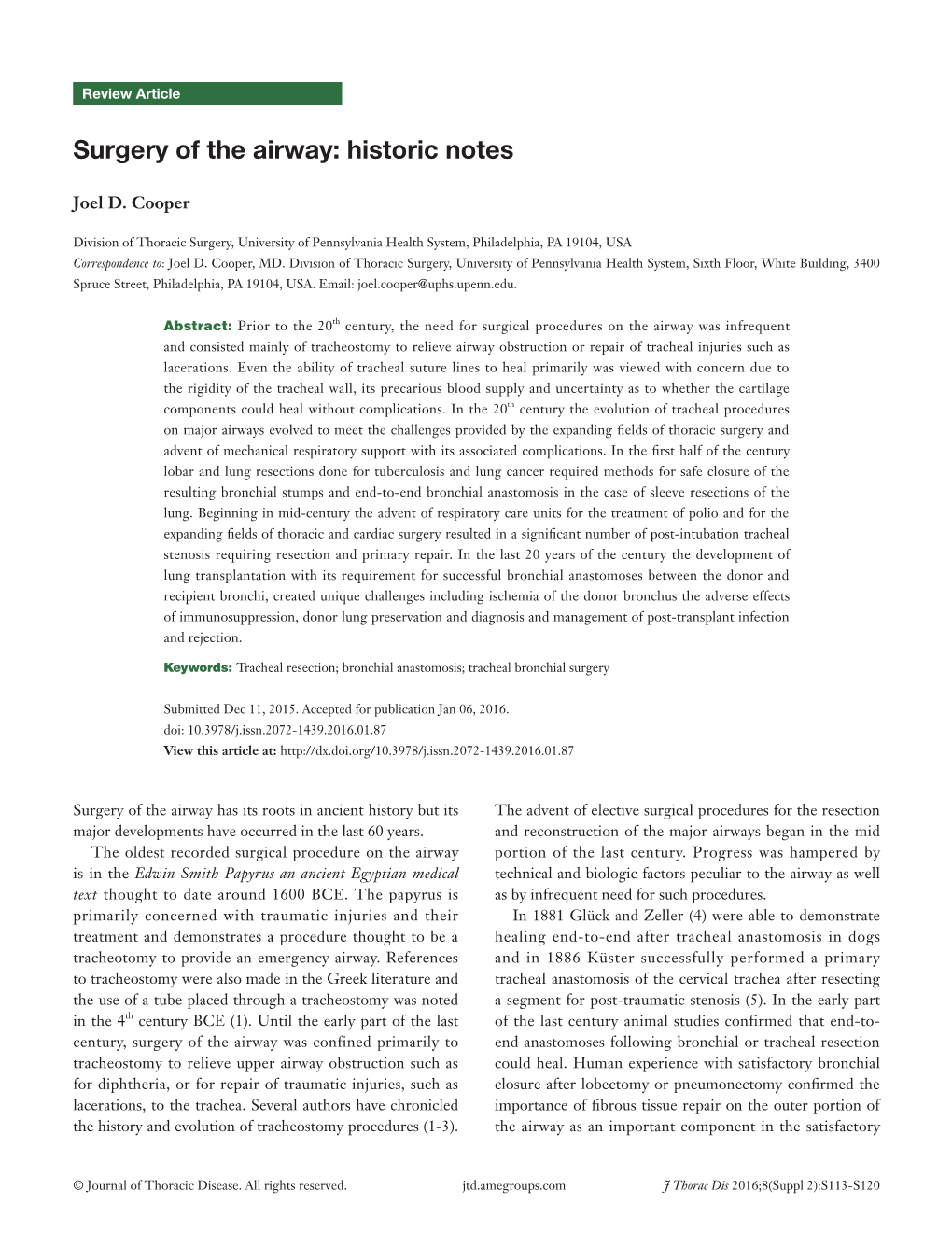 Surgery of the Airway: Historic Notes