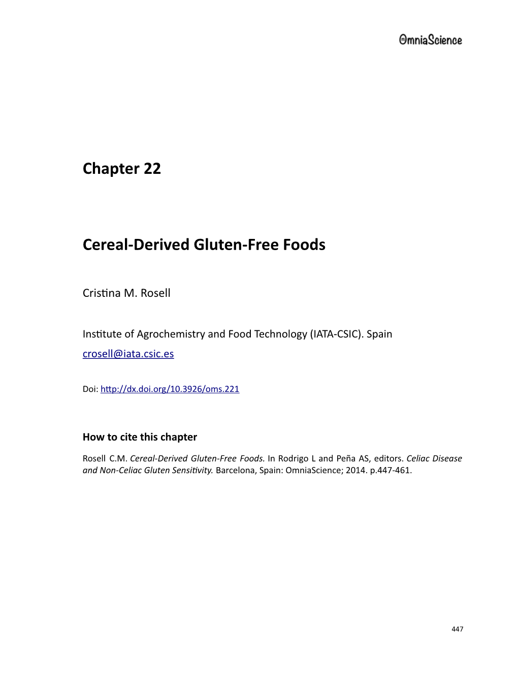 Chapter 22 Cereal-Derived Gluten-Free Foods