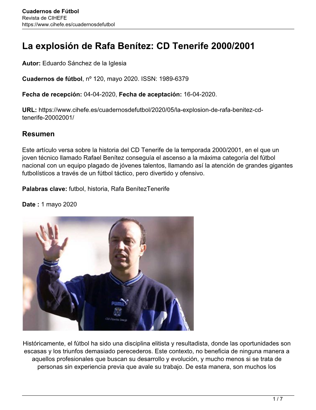 La Explosión De Rafa Benítez: CD Tenerife 2000/2001