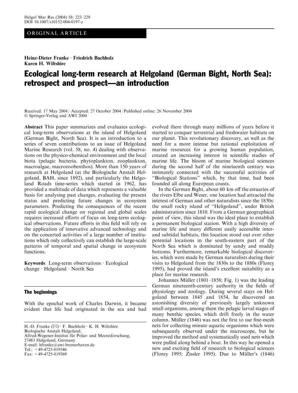 Ecological Long-Term Research at Helgoland (German Bight, North Sea): Retrospect and Prospect—An Introduction