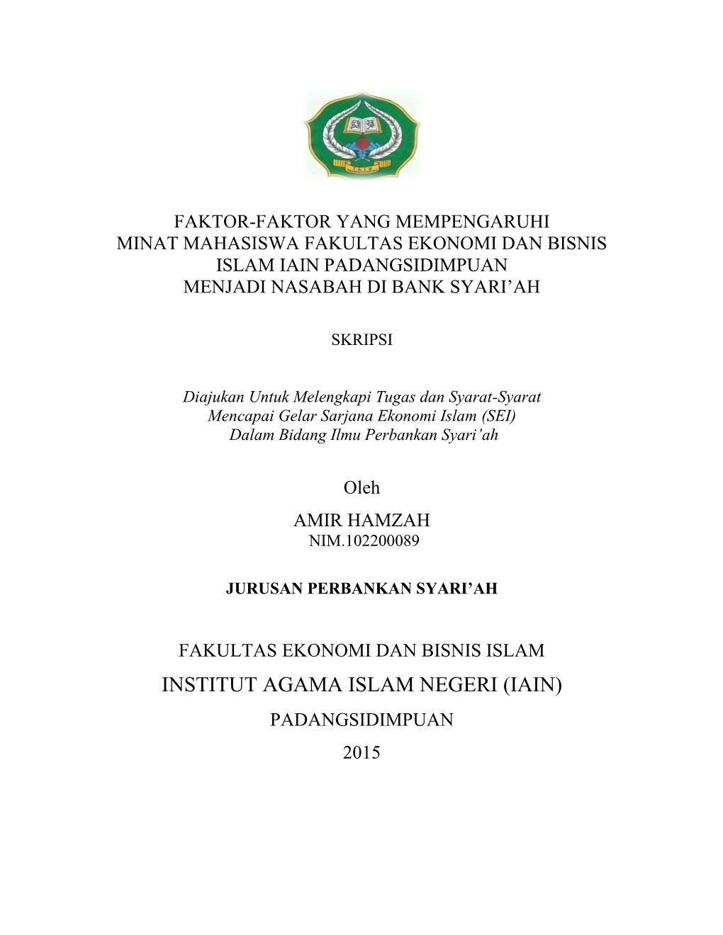 Institut Agama Islam Negeri (Iain) Padangsidimpuan 2015