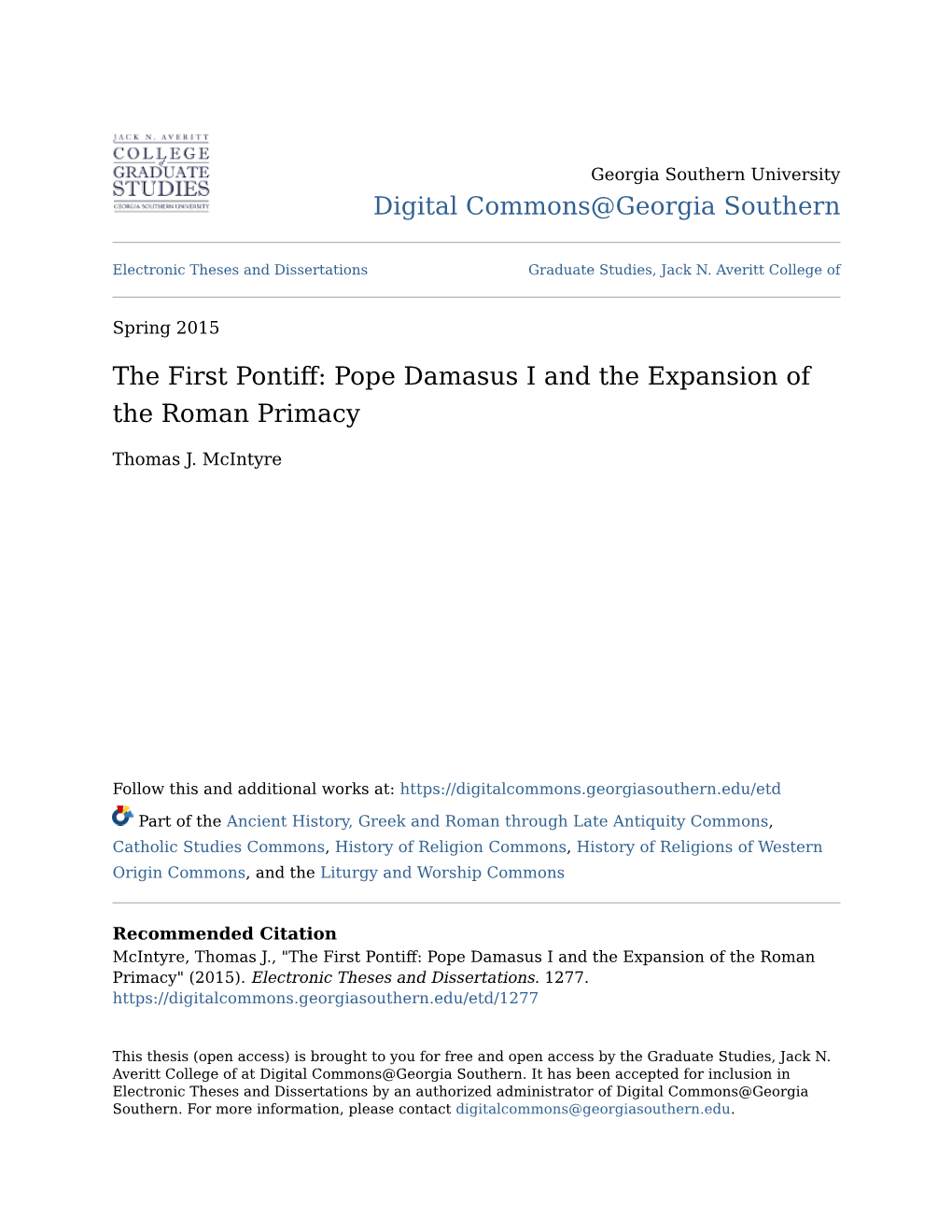 The First Pontiff: Pope Damasus I and the Expansion of the Roman Primacy