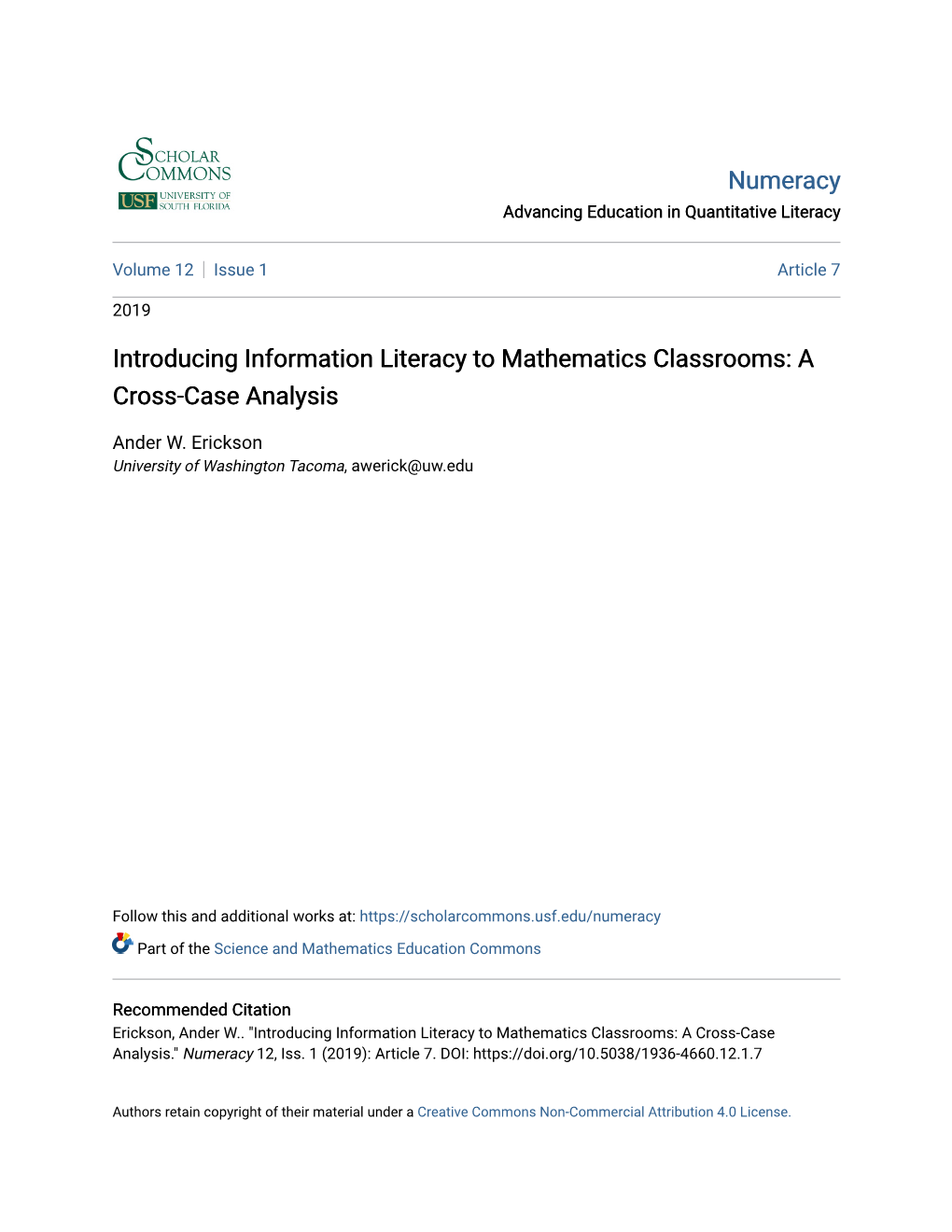 Introducing Information Literacy to Mathematics Classrooms: a Cross-Case Analysis