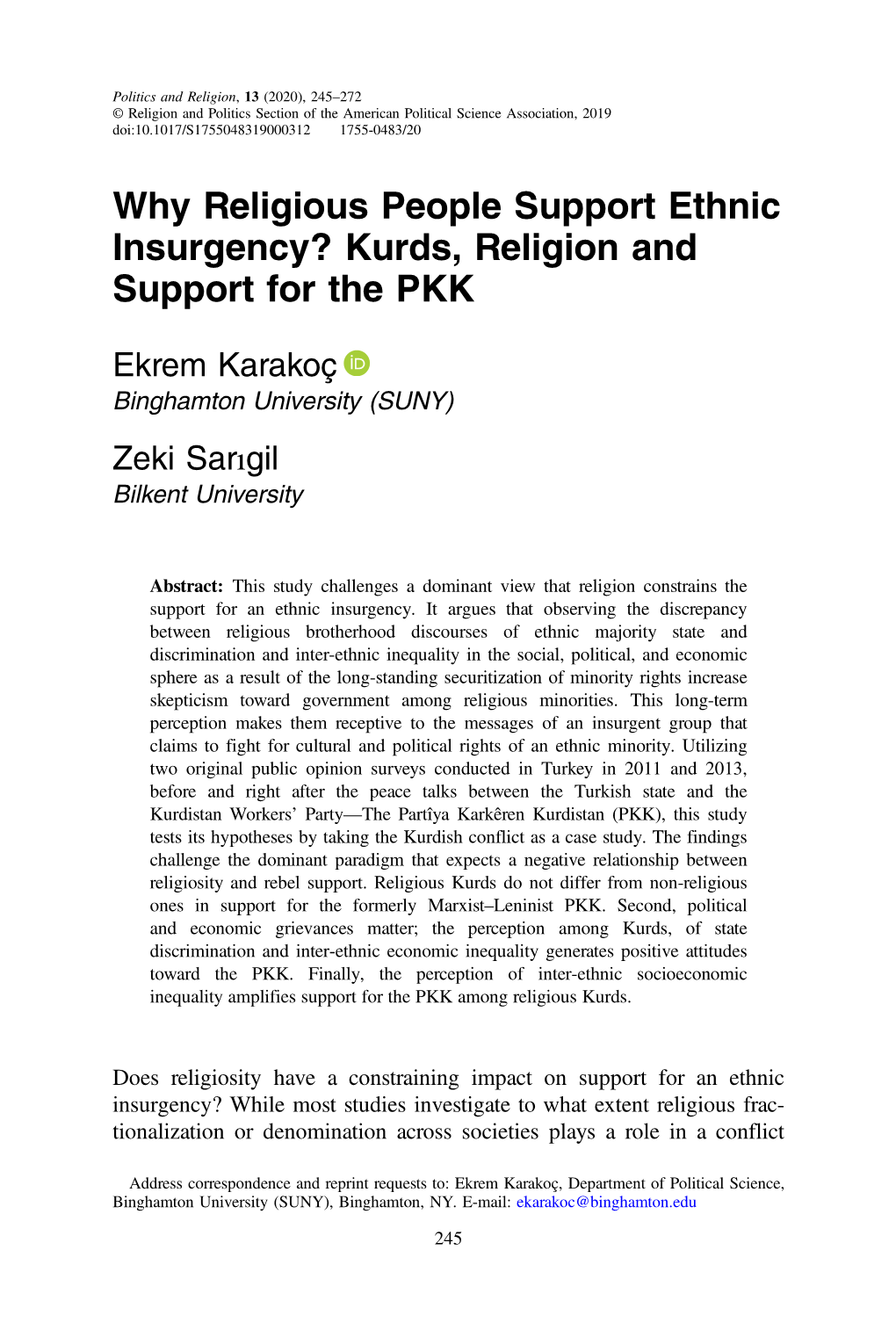 Kurds, Religion and Support for the PKK