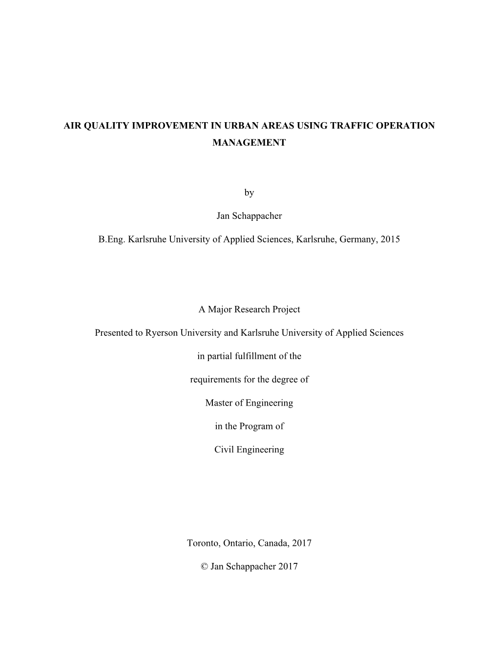 Air Quality Improvement in Urban Areas Using Traffic Operation Management