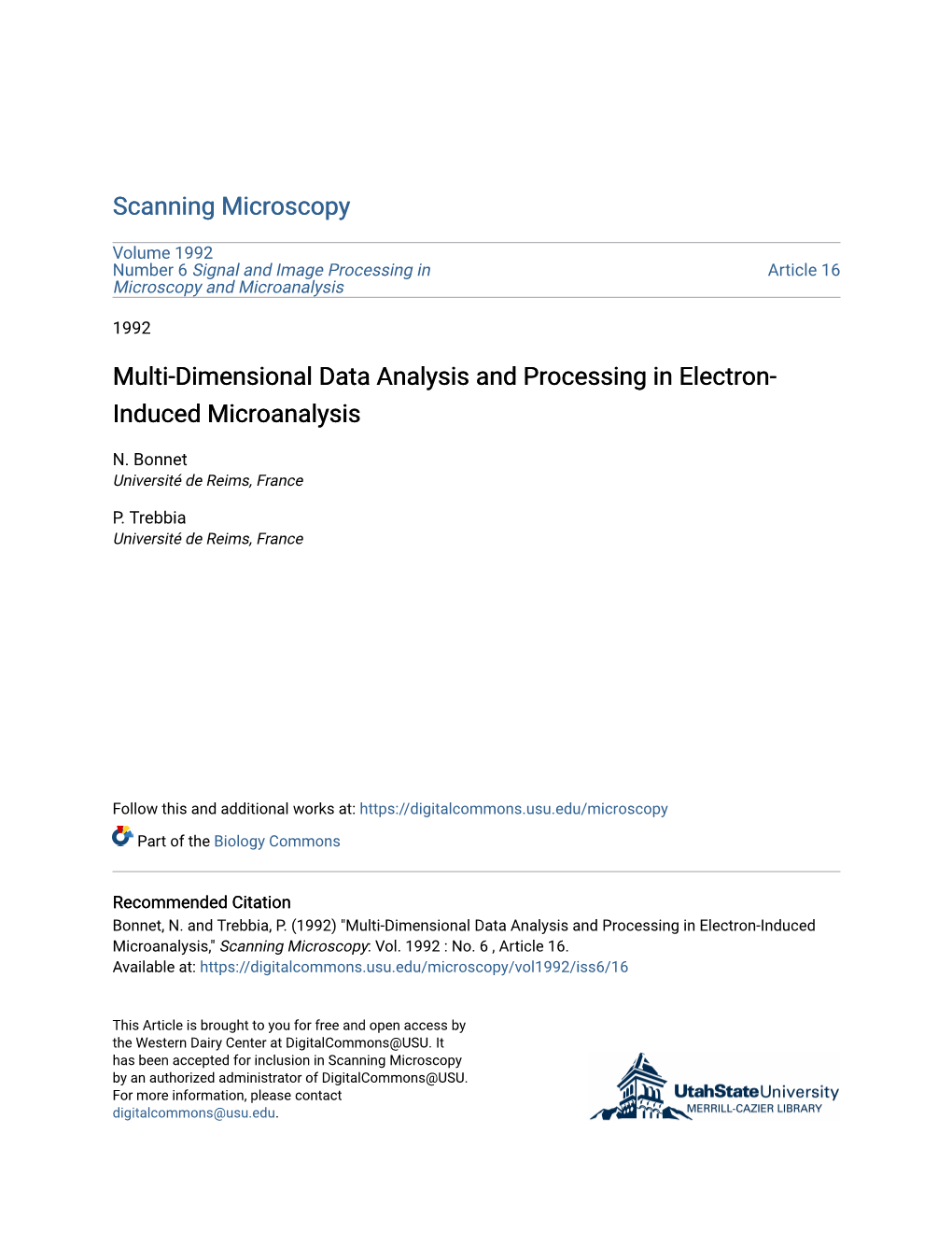 Multi-Dimensional Data Analysis and Processing in Electron-Induced Microanalysis," Scanning Microscopy: Vol