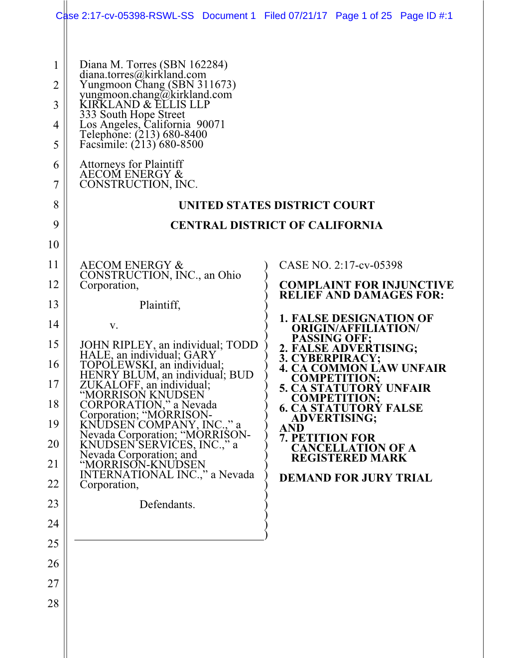 2017 U.S. District Court Lawsuit