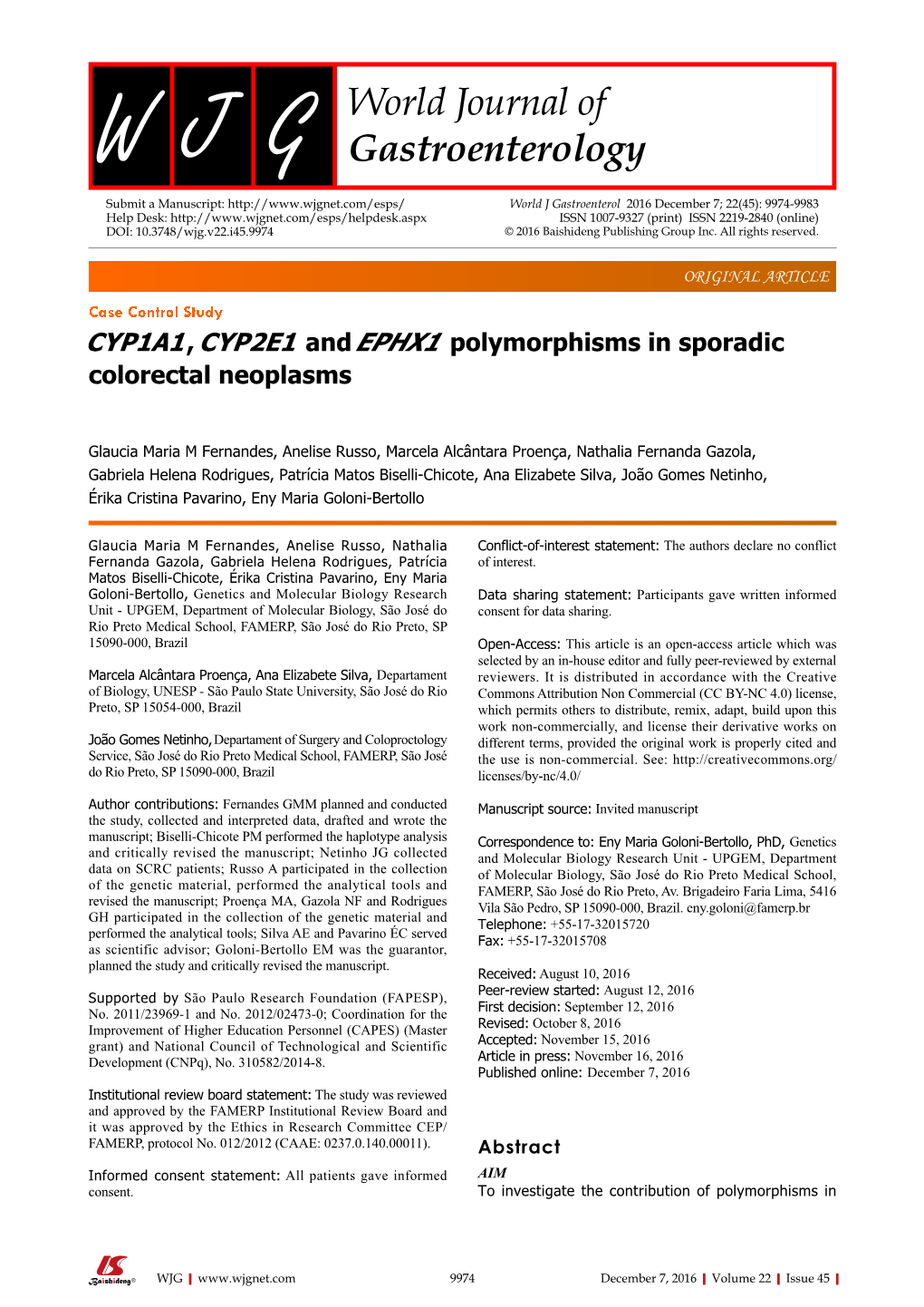 CYP1A1, CYP2E1 and EPHX1 Polymorphisms in Sporadic
