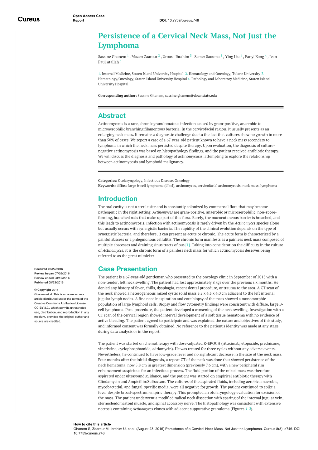 Persistence of a Cervical Neck Mass, Not Just the Lymphoma