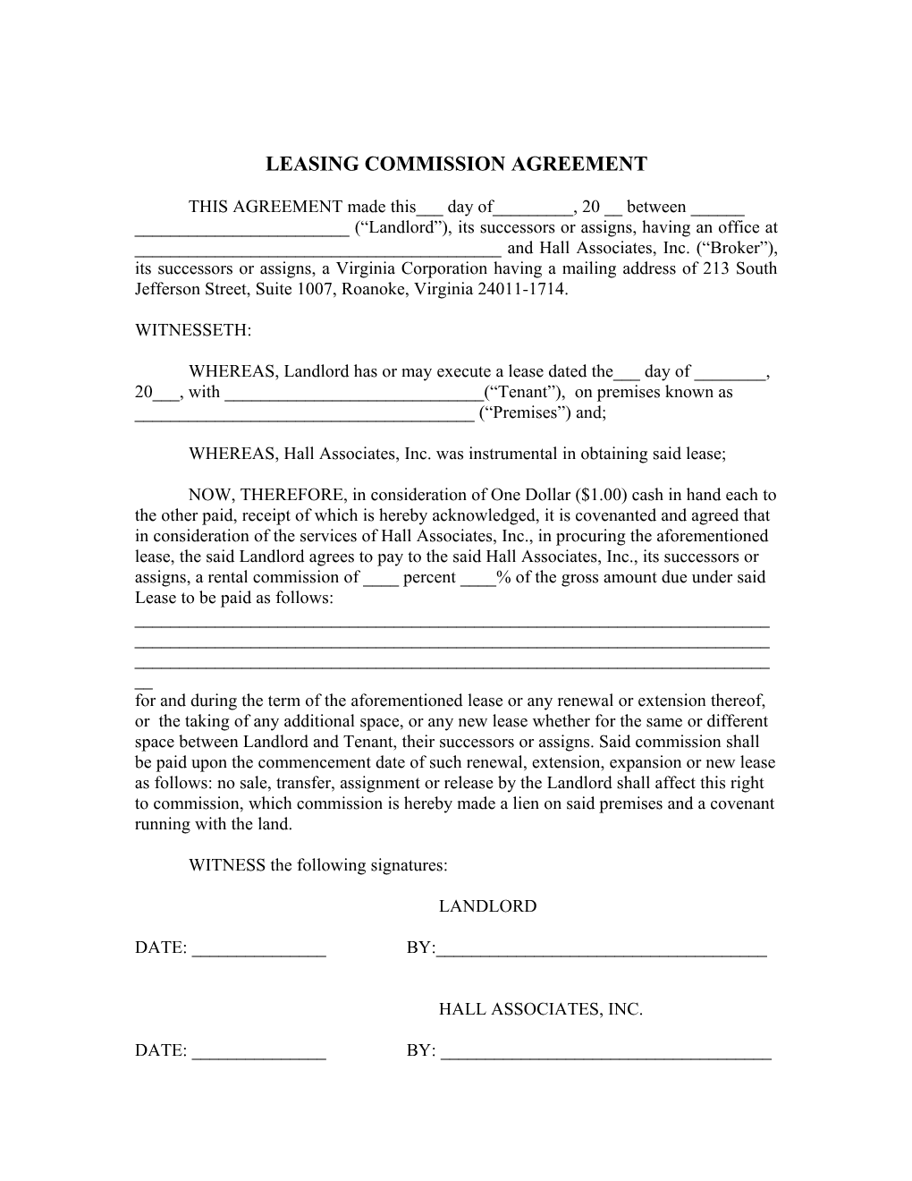 Leasing Comission Agreement