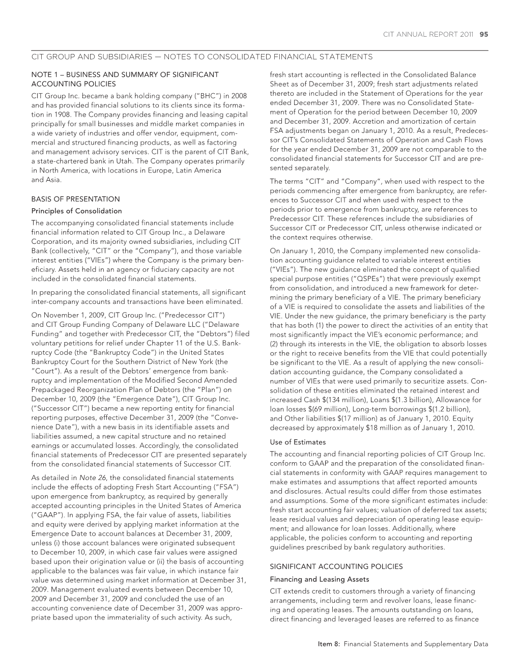 Cit Group and Subsidiaries — Notes to Consolidated Financial Statements