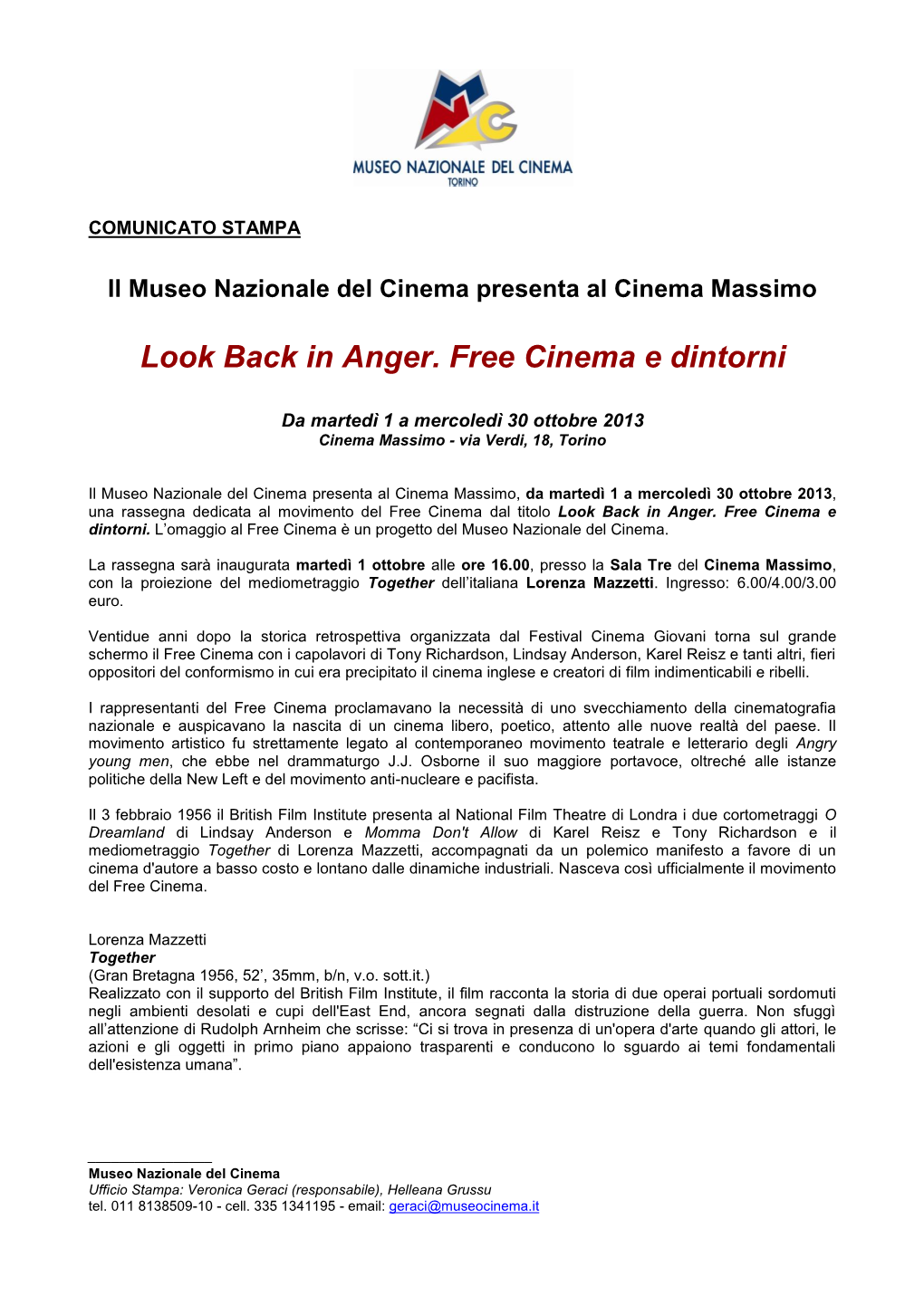Look Back in Anger. Free Cinema E Dintorni
