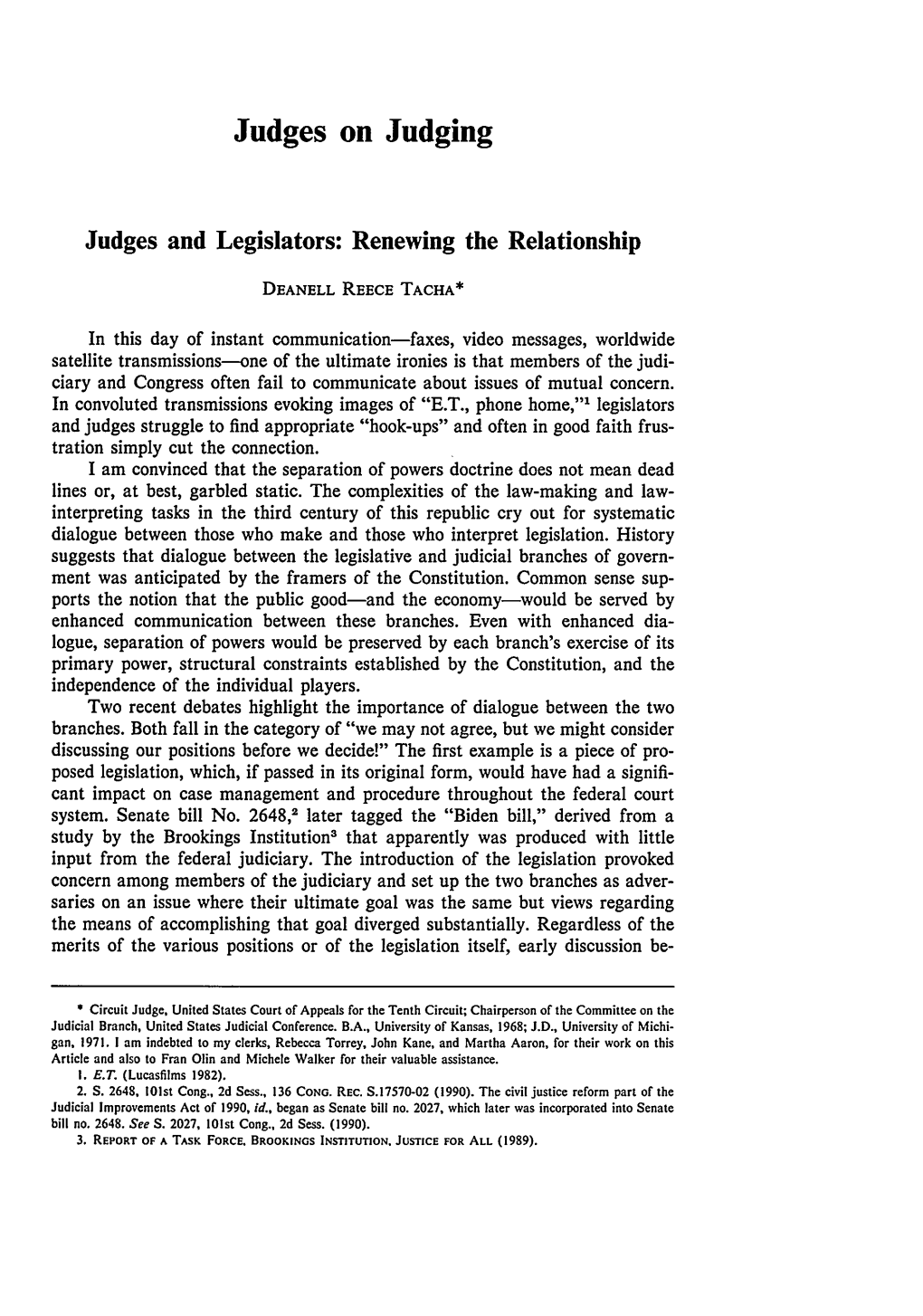 Judges and Legislators: Renewing the Relationship