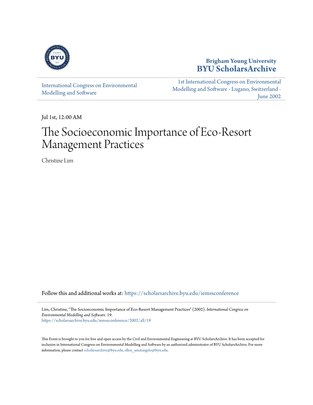 The Socioeconomic Importance of Eco-Resort Management Practices