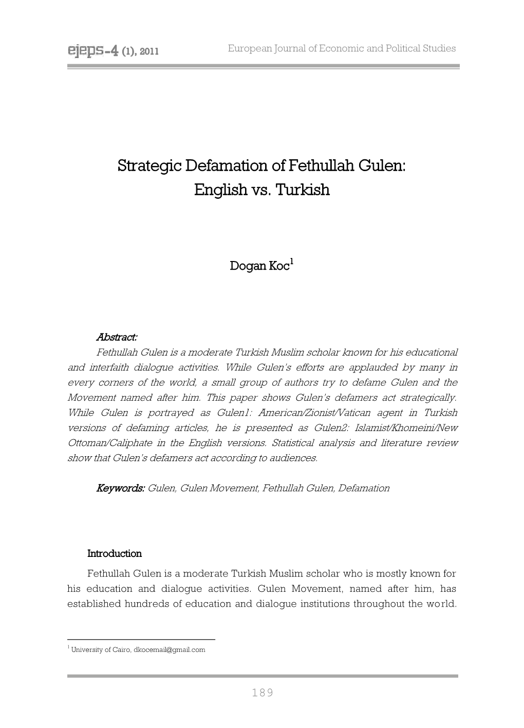 Strategic Defamation of Fethullah Gulen: English Vs. Turkish