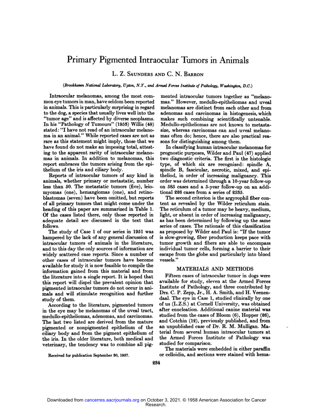 Primary Pigmented Intraocular Tumors in Animals