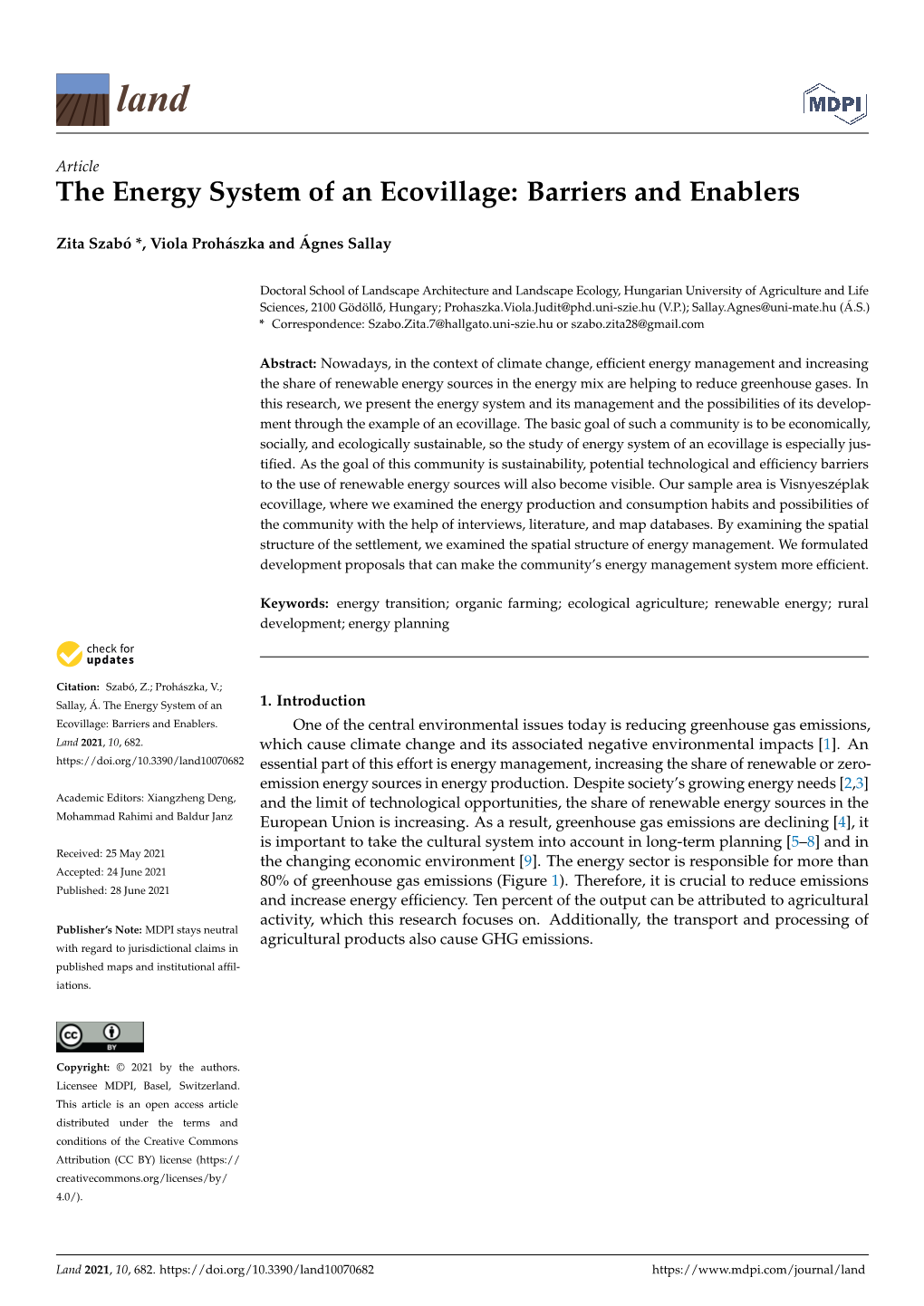 The Energy System of an Ecovillage: Barriers and Enablers