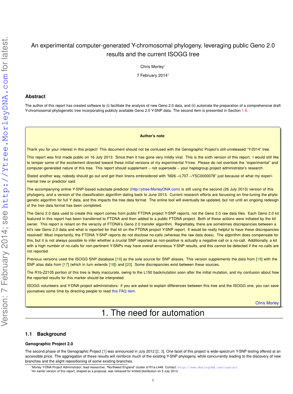 An Experimental Computer-Generated Y-Chromosomal Phylogeny, Leveraging Public Geno 2.0 Results and the Current ISOGG Tree