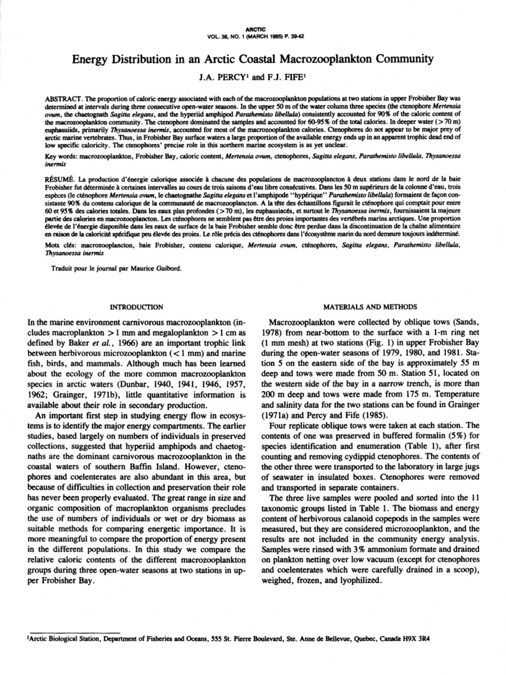 Energy Distribution in an Arctic Coastal Macrozooplankton Community J.A