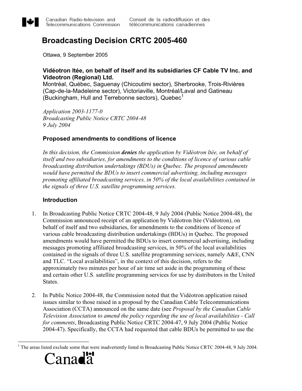 Broadcasting Decision CRTC 2005-460