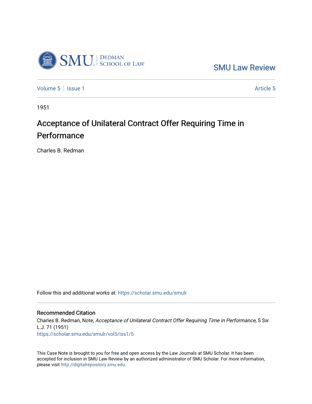 Acceptance of Unilateral Contract Offer Requiring Time in Performance