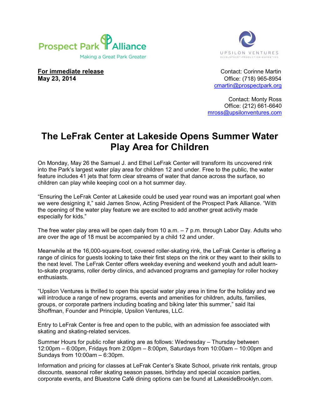 The Lefrak Center at Lakeside Opens Summer Water Play Area for Children