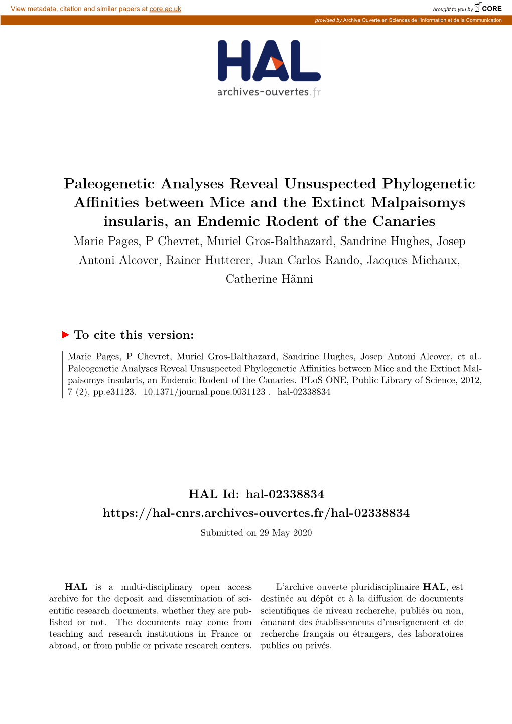 Paleogenetic Analyses Reveal Unsuspected Phylogenetic Affinities