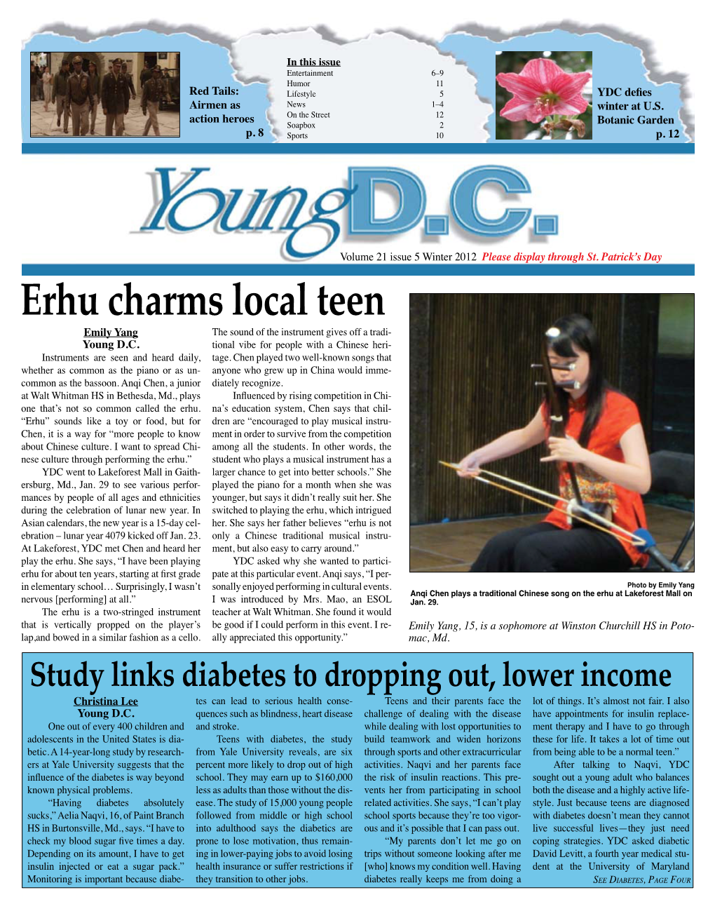 Erhu Charms Local Teen Emily Yang the Sound of the Instrument Gives Off a Tradi- Young D.C