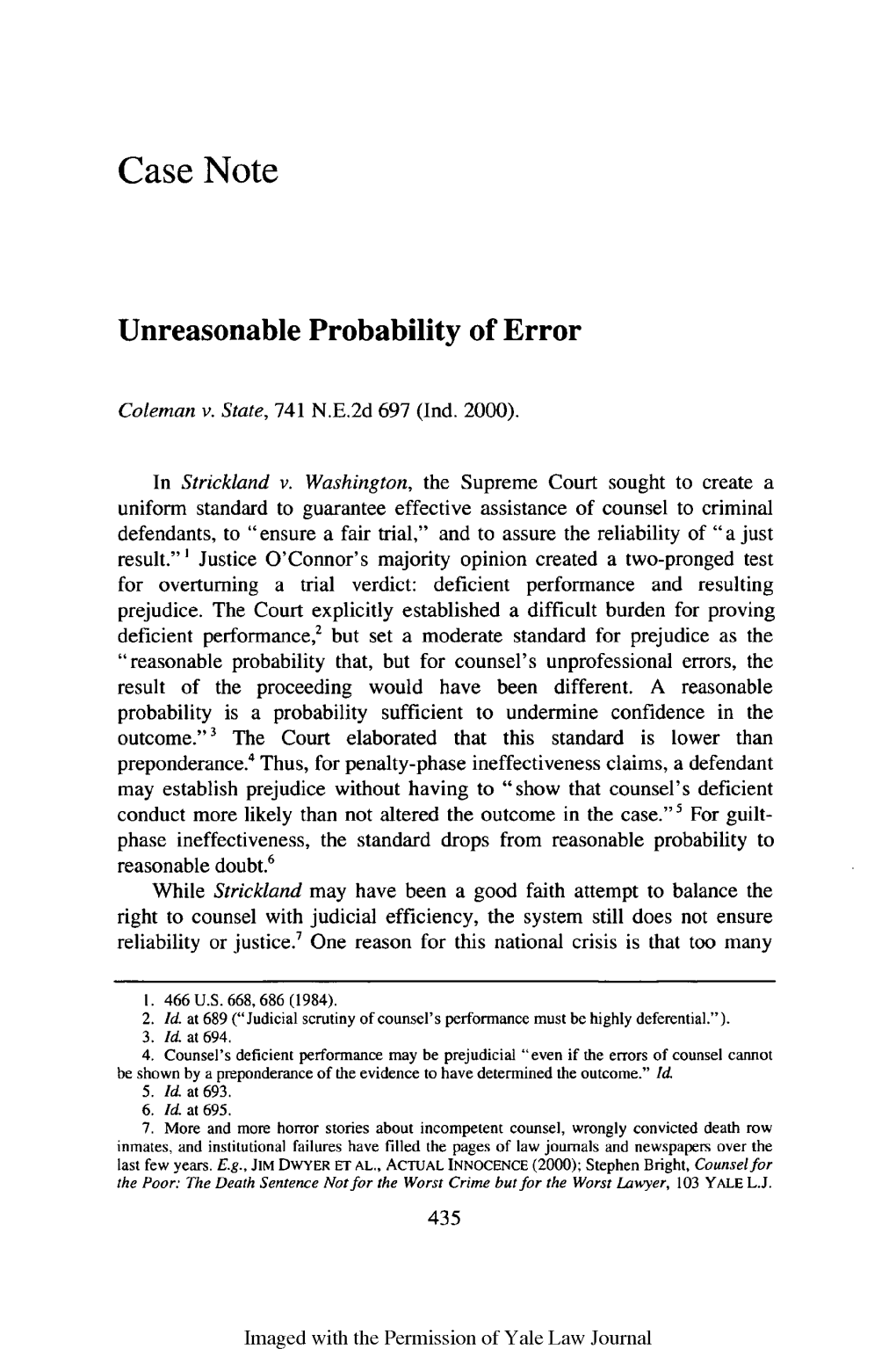 Unreasonable Probability of Error
