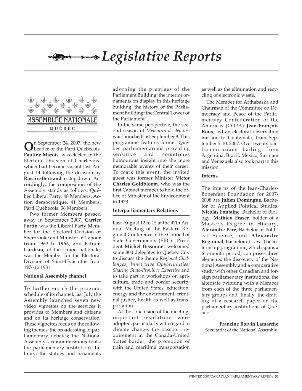 Legislative Reports