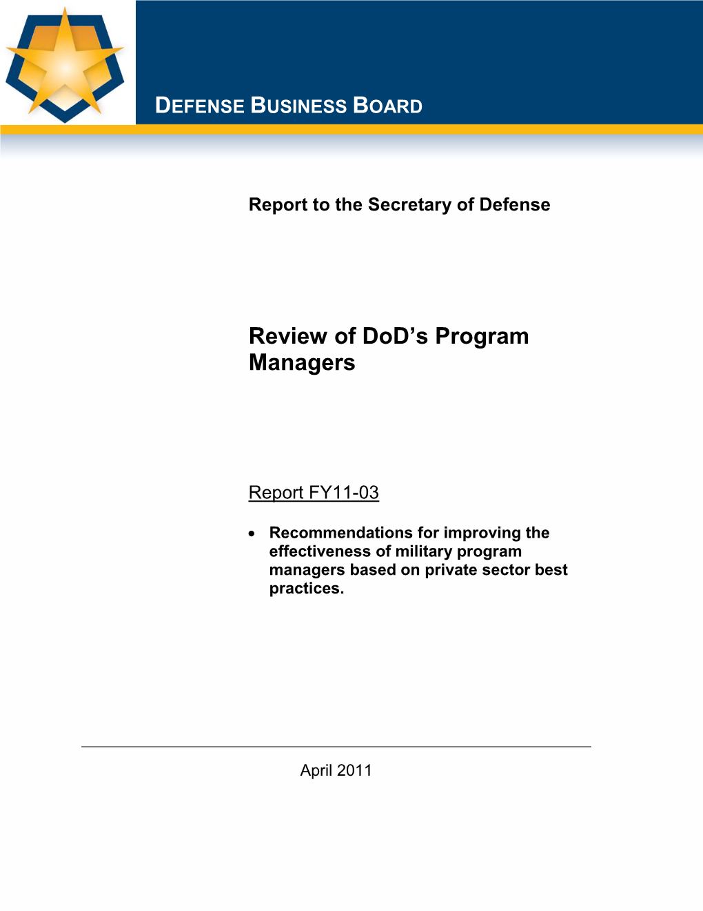 Review of Dod's Program Managers