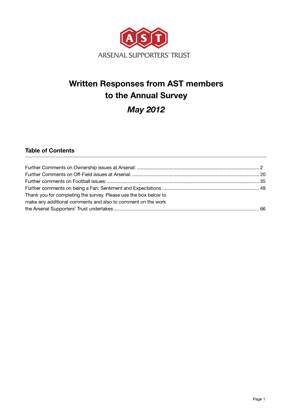 Written Responses from AST Members to the Annual Survey May 2012