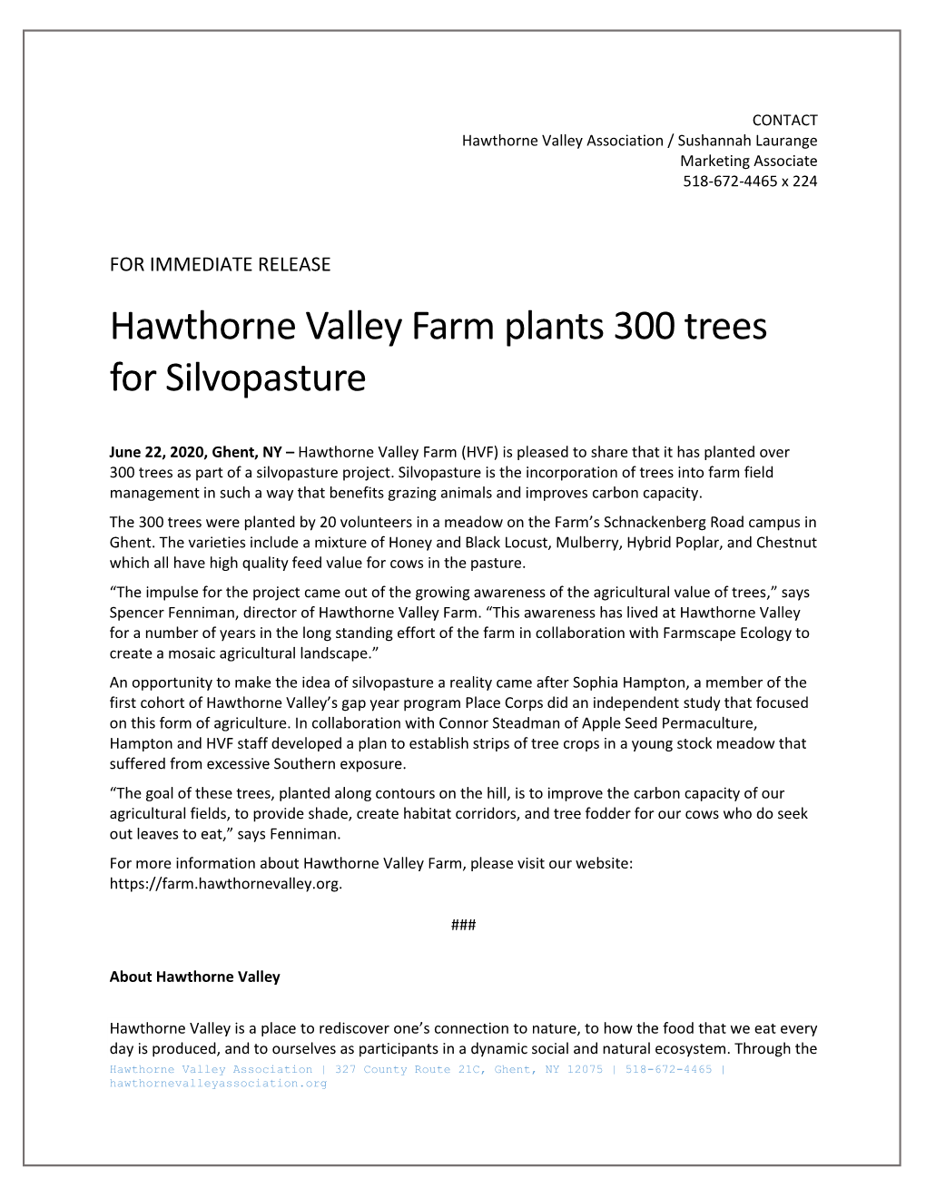 Hawthorne Valley Farm Plants 300 Trees for Silvopasture