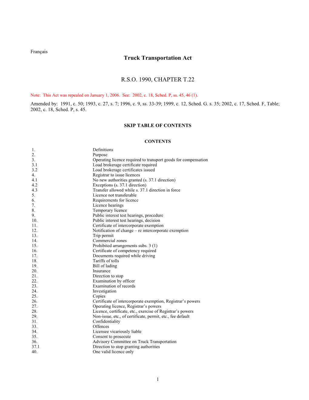 Truck Transportation Act, R.S.O. 1990, C. T.22