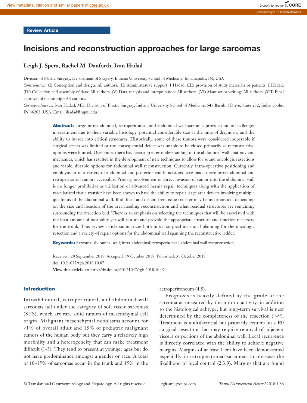 Incisions and Reconstruction Approaches for Large Sarcomas