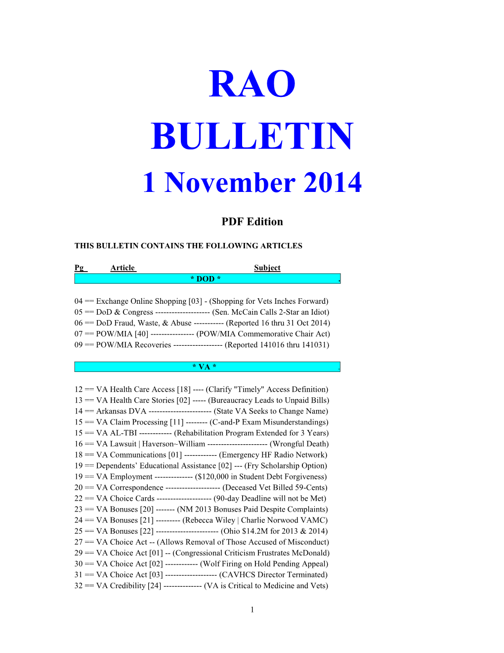 RAO BULLETIN 1 November 2014