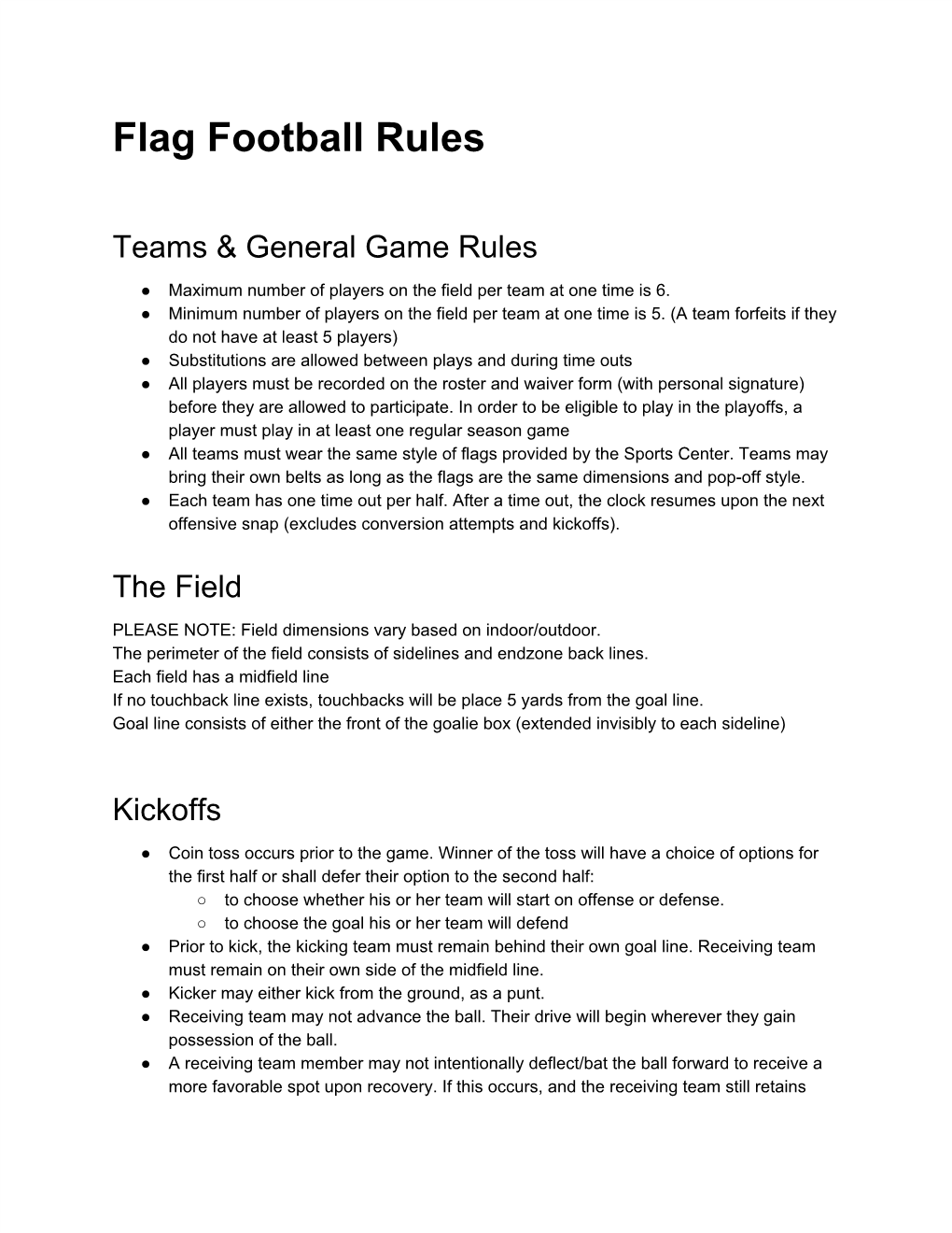 Flag Football Rules