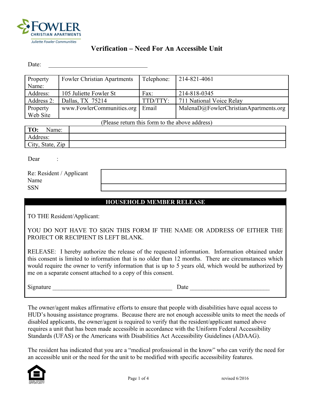 Reasonable Modification Verification Form