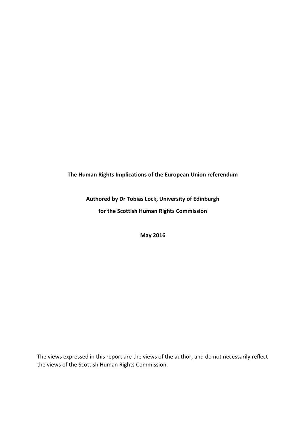 The Human Rights Implications of the European Union Referendum