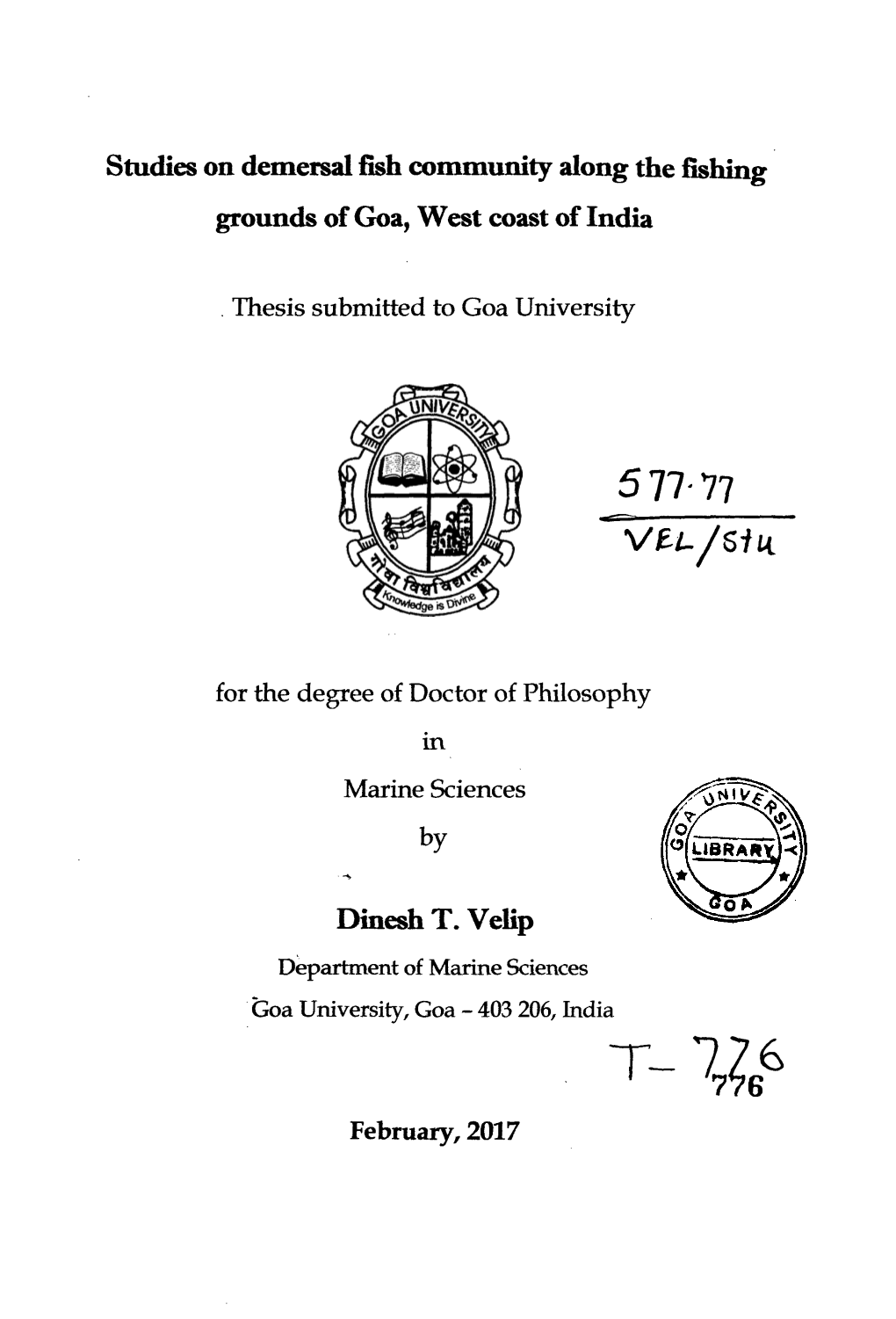 Thesis Submitted to Goa University