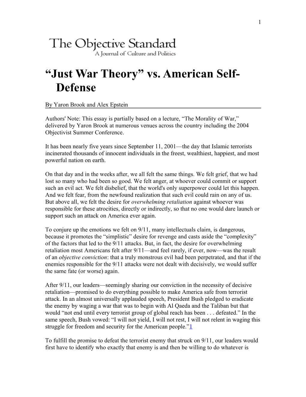 Just War Theory” Vs