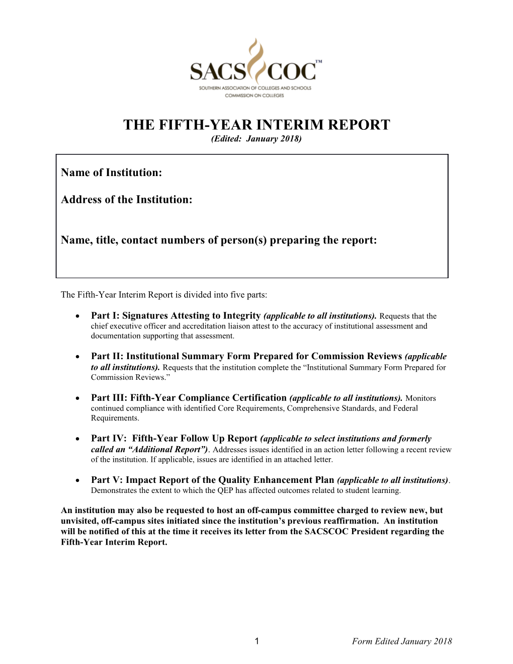 Fifth-Year Follow up Report