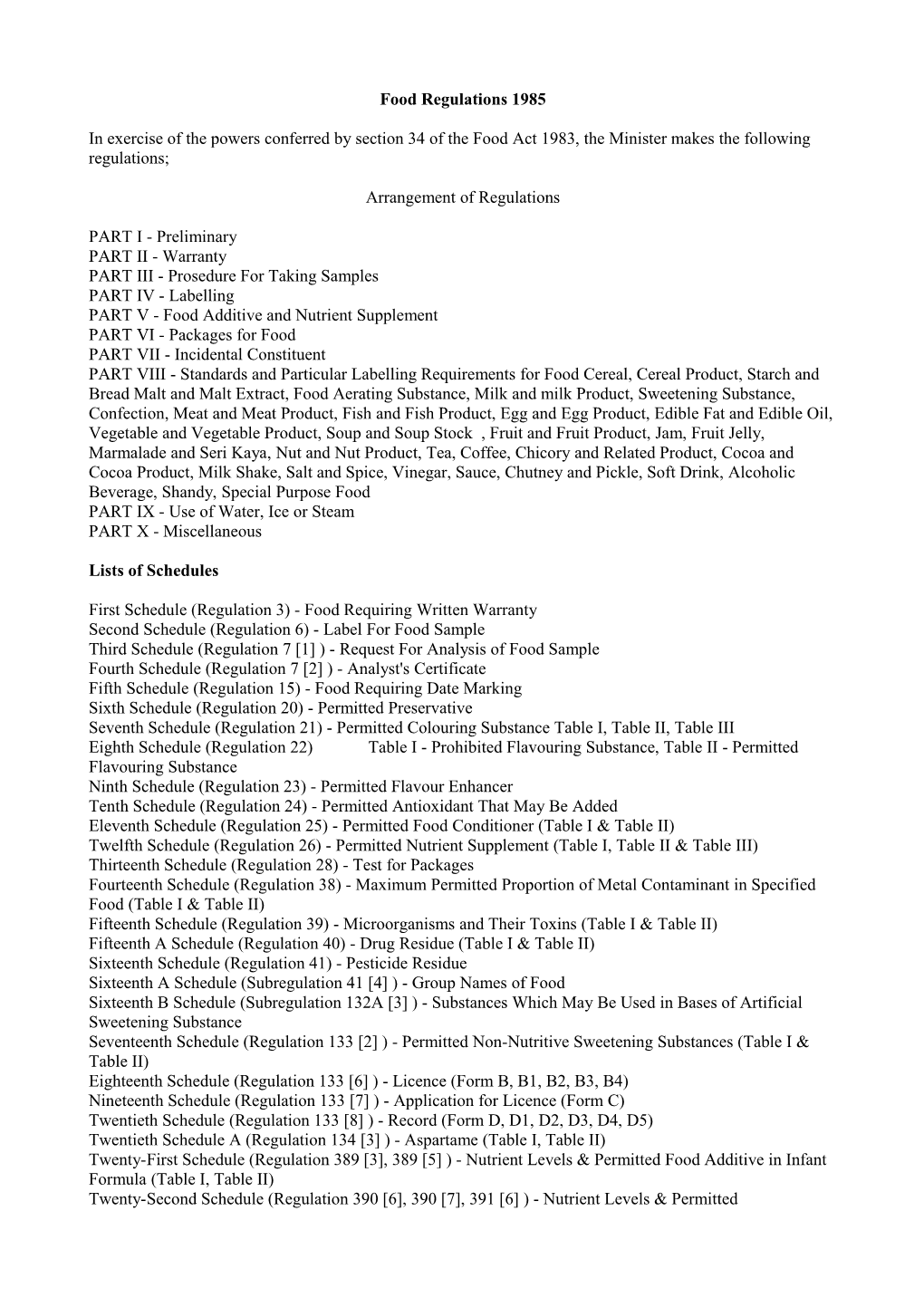 Food Regulations 1985 DocsLib
