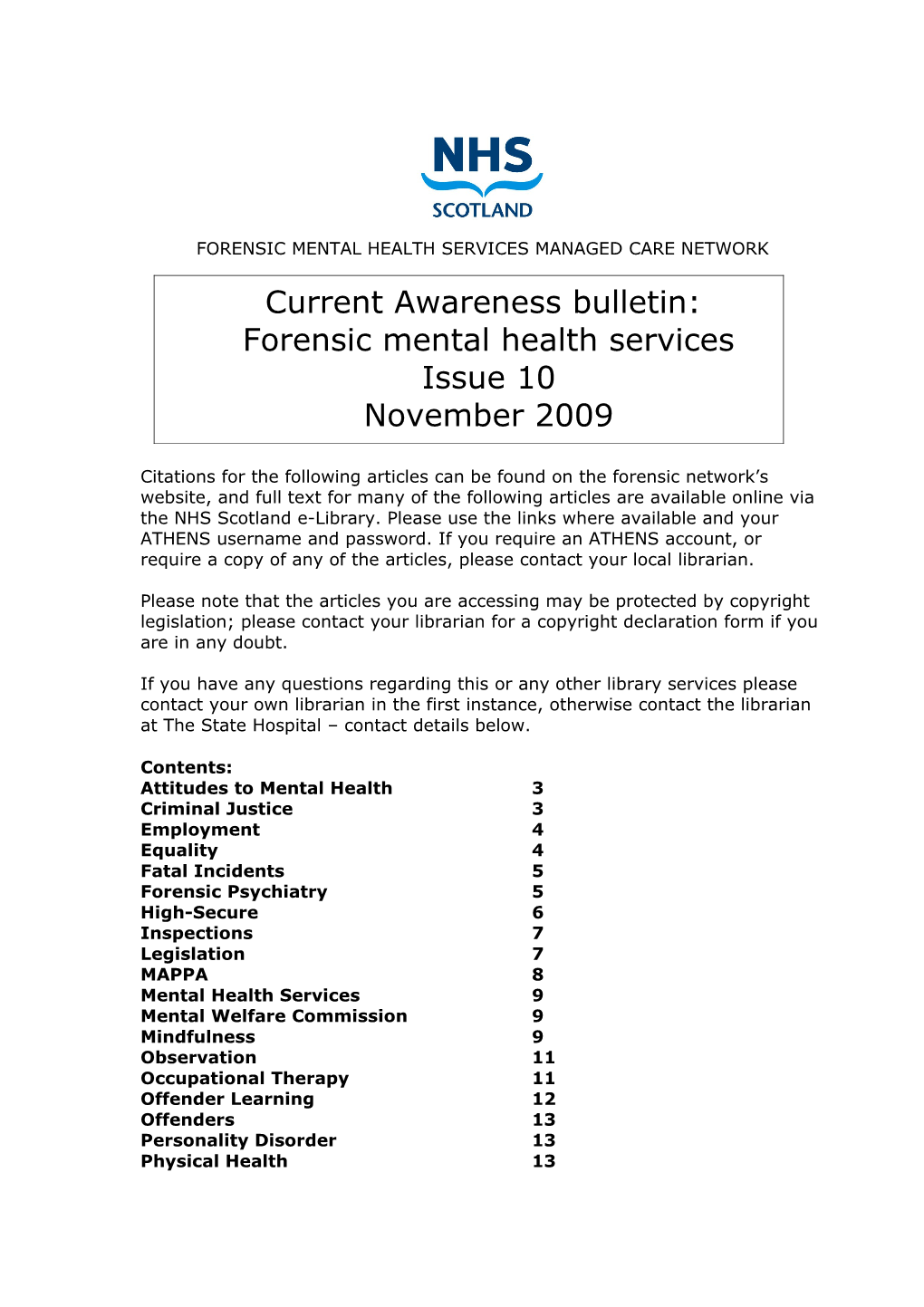 Forensic Mental Health Services Managed Care Network