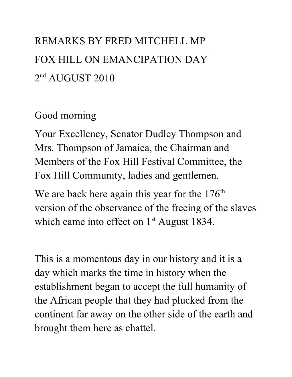Fox Hill on Emancipation Day