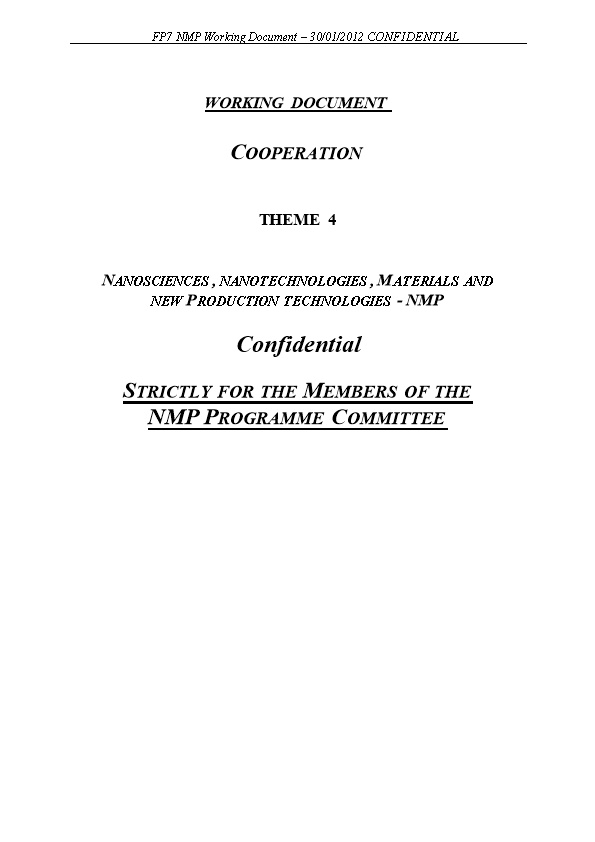 FP7 NMP Working Document 30/01/2012 CONFIDENTIAL
